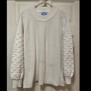 CeCe by Cynthia Steffe Pompom Sleeve Crewneck Sweater Women Size XL EUC Preppy